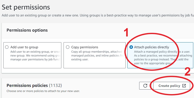 Click attach policies directly
